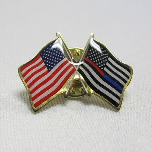 made in USA Thin Blue Line,Support Our Police,and US crossed flags lapel pin made in USA Thin Blue Line,Support Our Police,and US crossed flags lapel pin